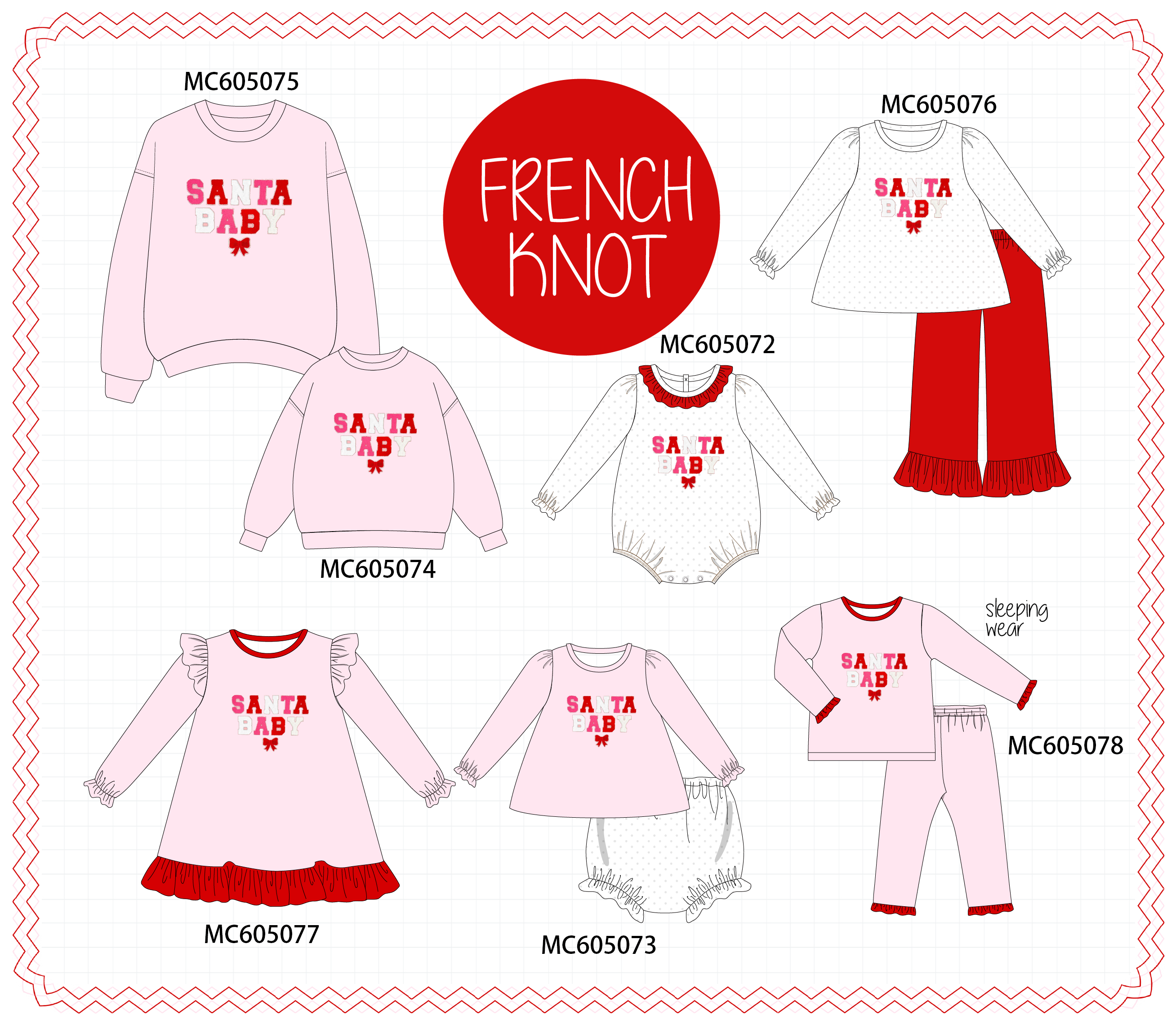 PREORDER Pink Santa Baby french knot collection