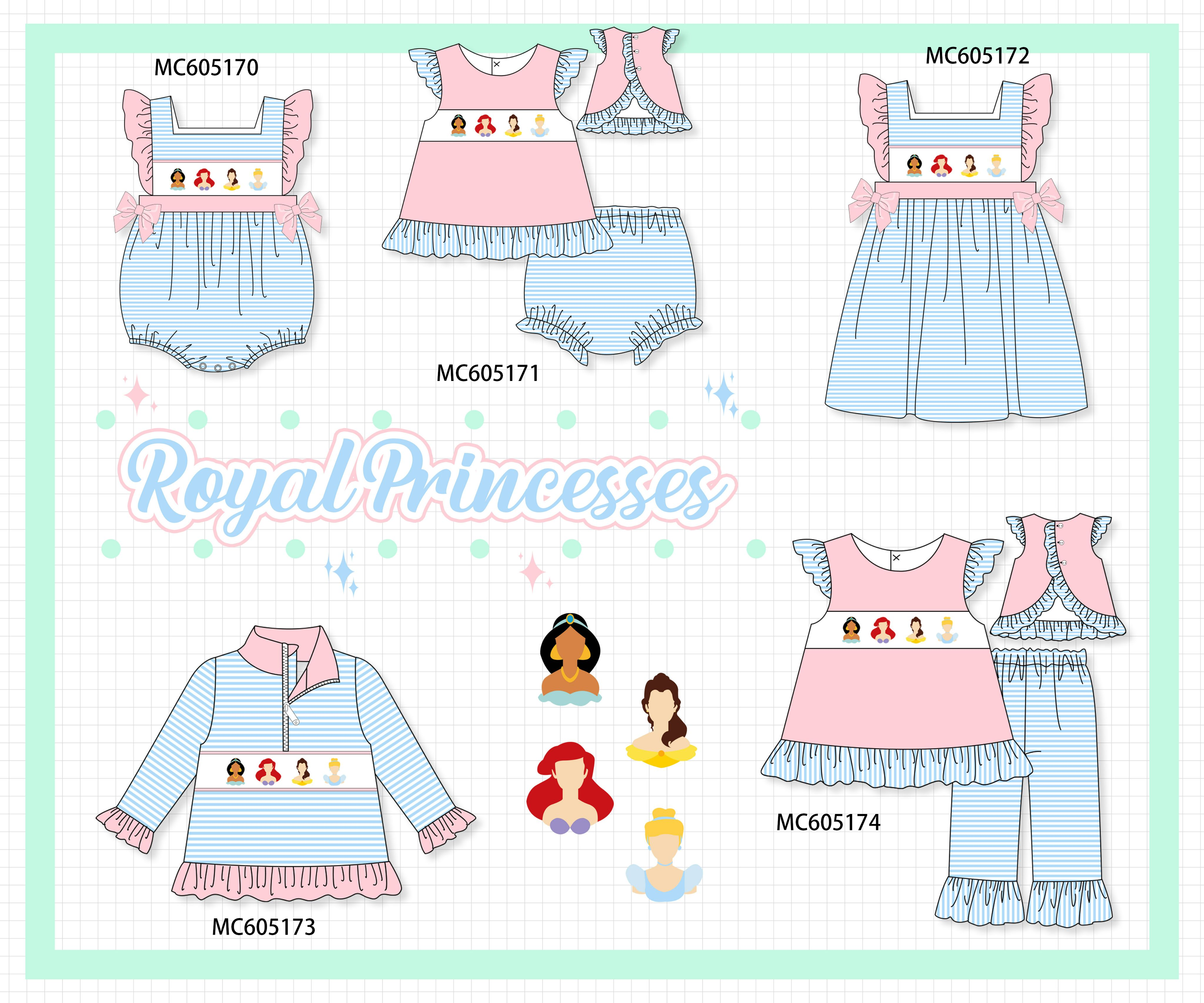 PO92 Pink & Blue Stripe Princess Embroidery Ruffle Collection