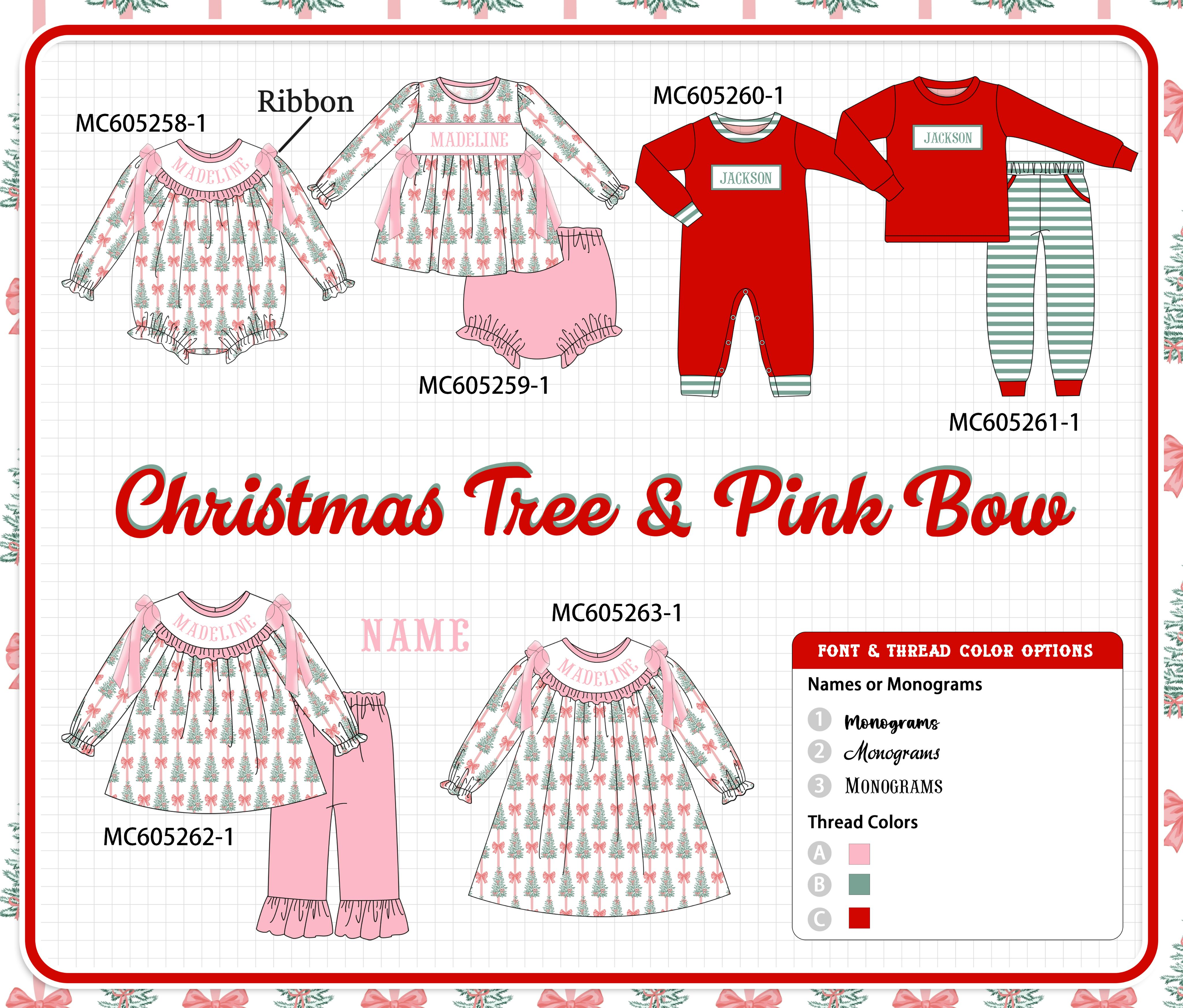 PREORDER Pink Christmas Tree Monogram Embroidery Collection