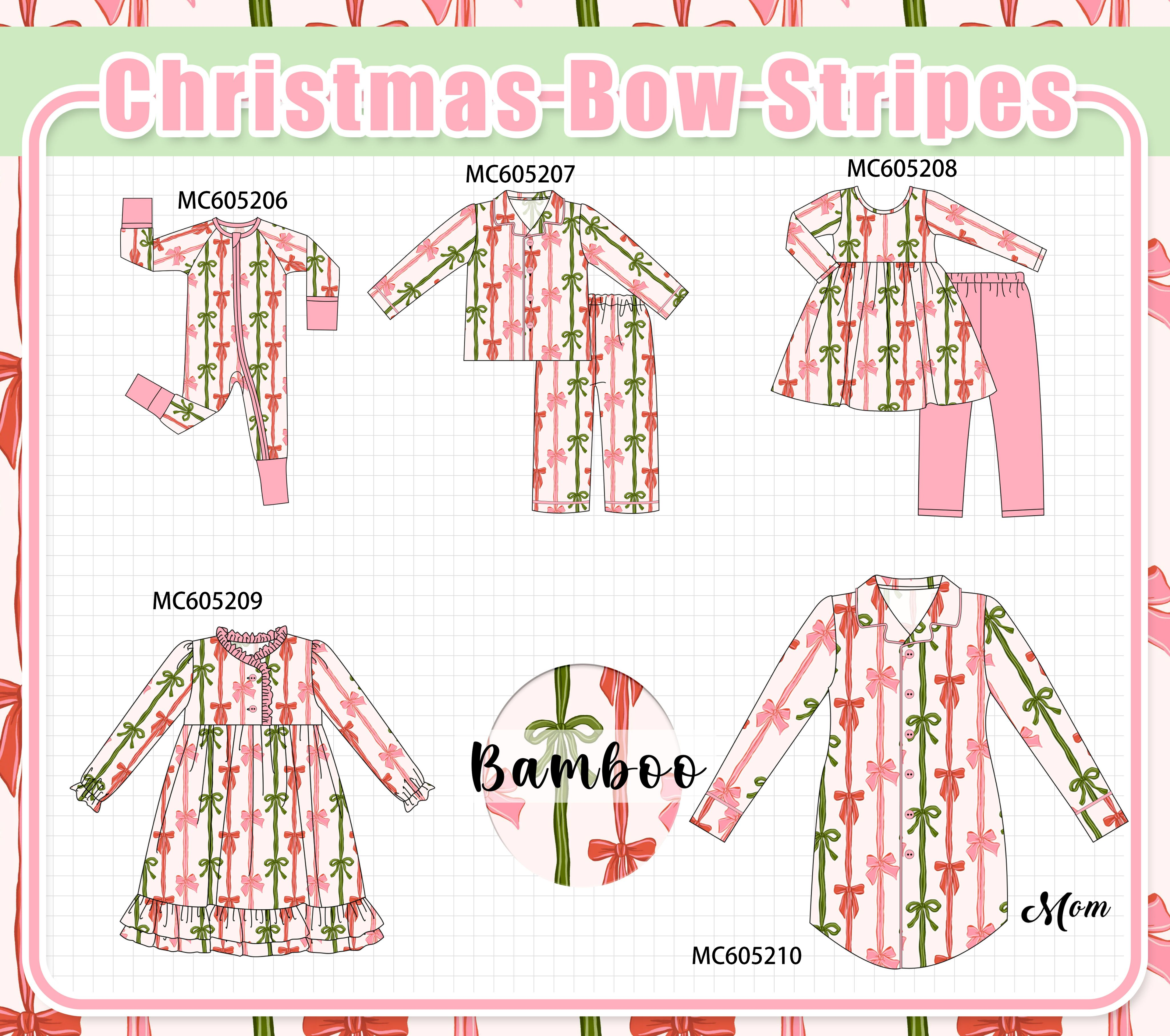 PREORDER Pink Christmas Bow Stripe Bamboo Collection