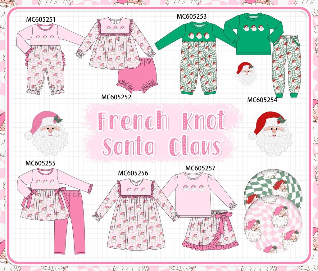 PREORDER Pink Christmas Santa Claus French Knot Collection