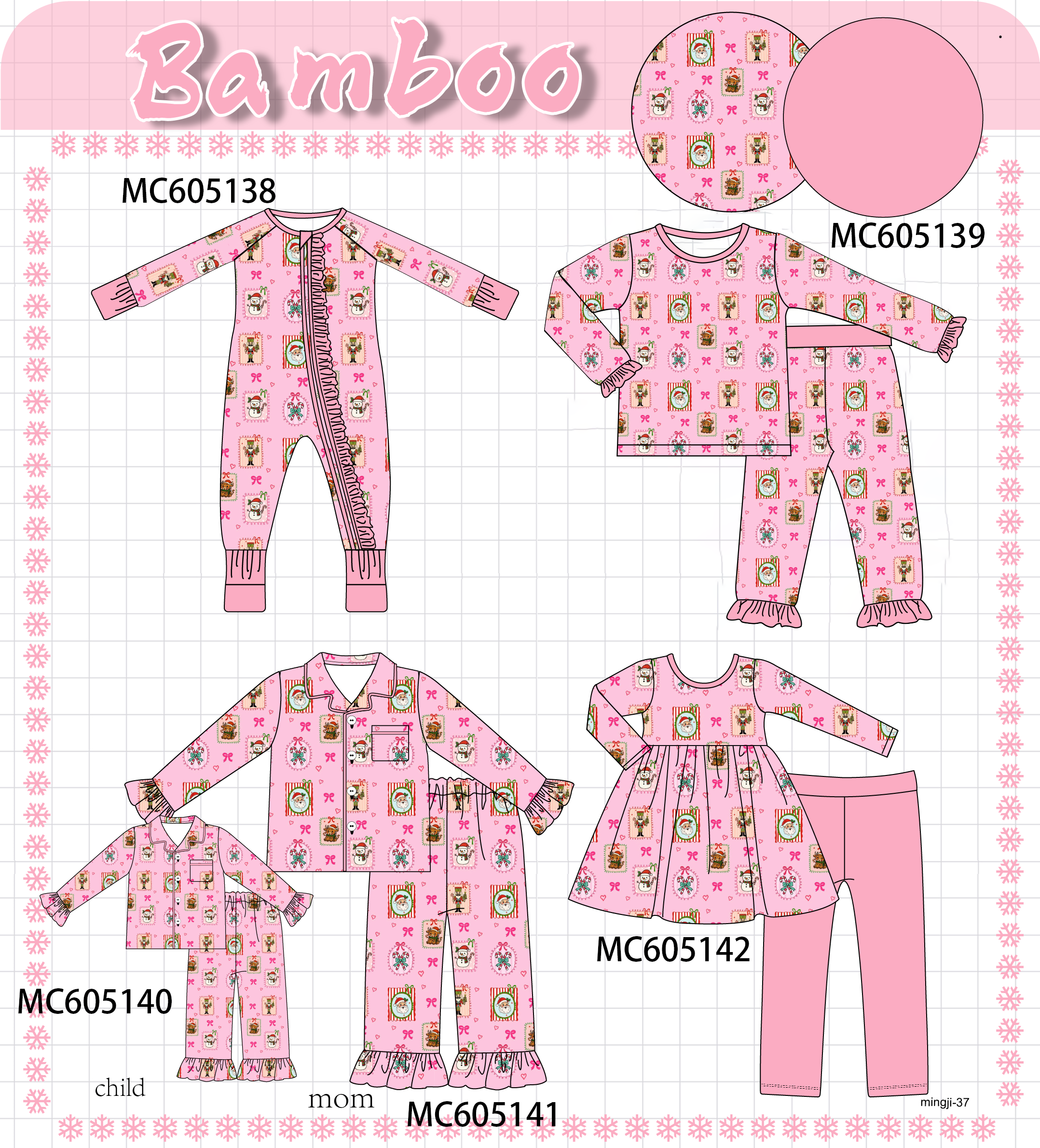 PREORDER Pink Christmas Snowman Bamboo Collection