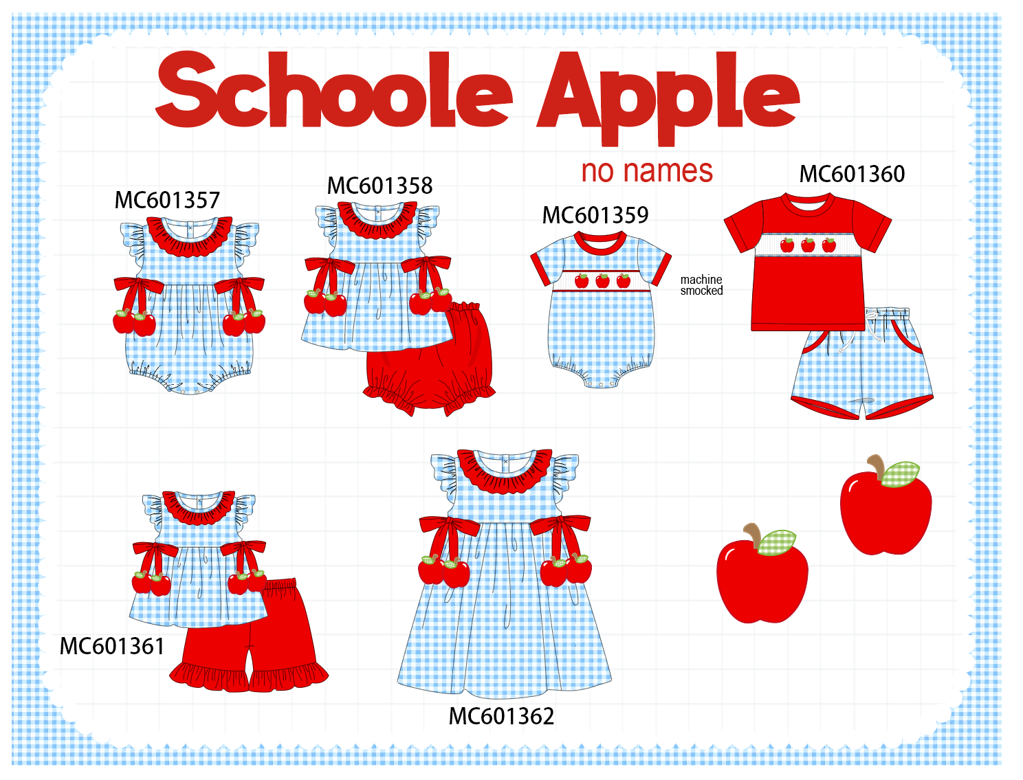 PO80 Red back to school apple gingham collection
