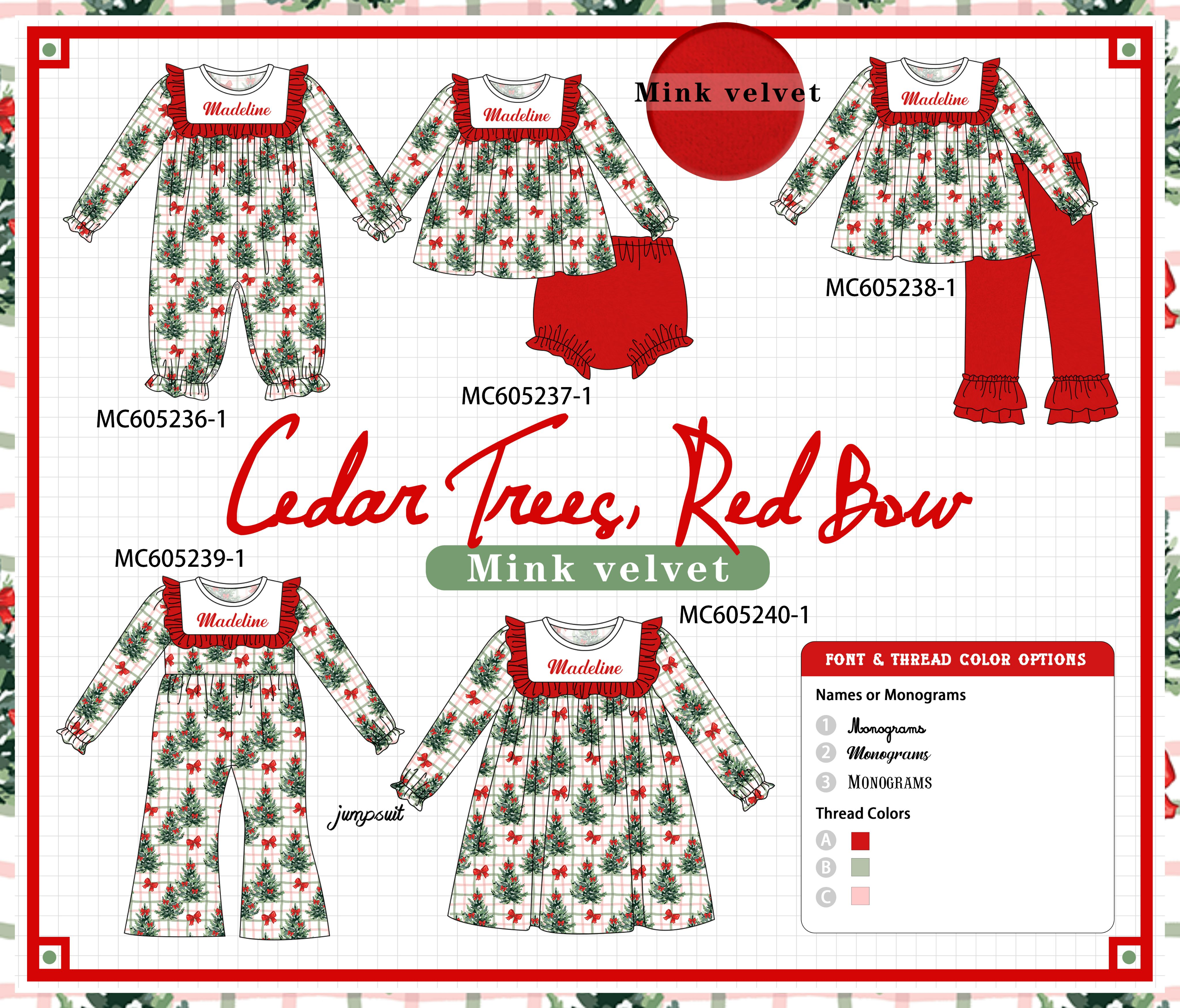 PREORDER Red Christmas Mink Velvet Monogram Embroidery Plaid Collection