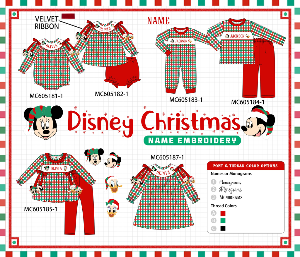 PO92 Red Christmas Monogram Embroidery Plaid Collection