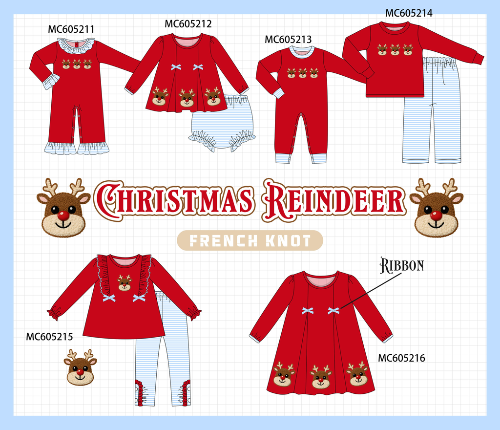 PREORDER Red Christmas Reindeer French Knot Collection