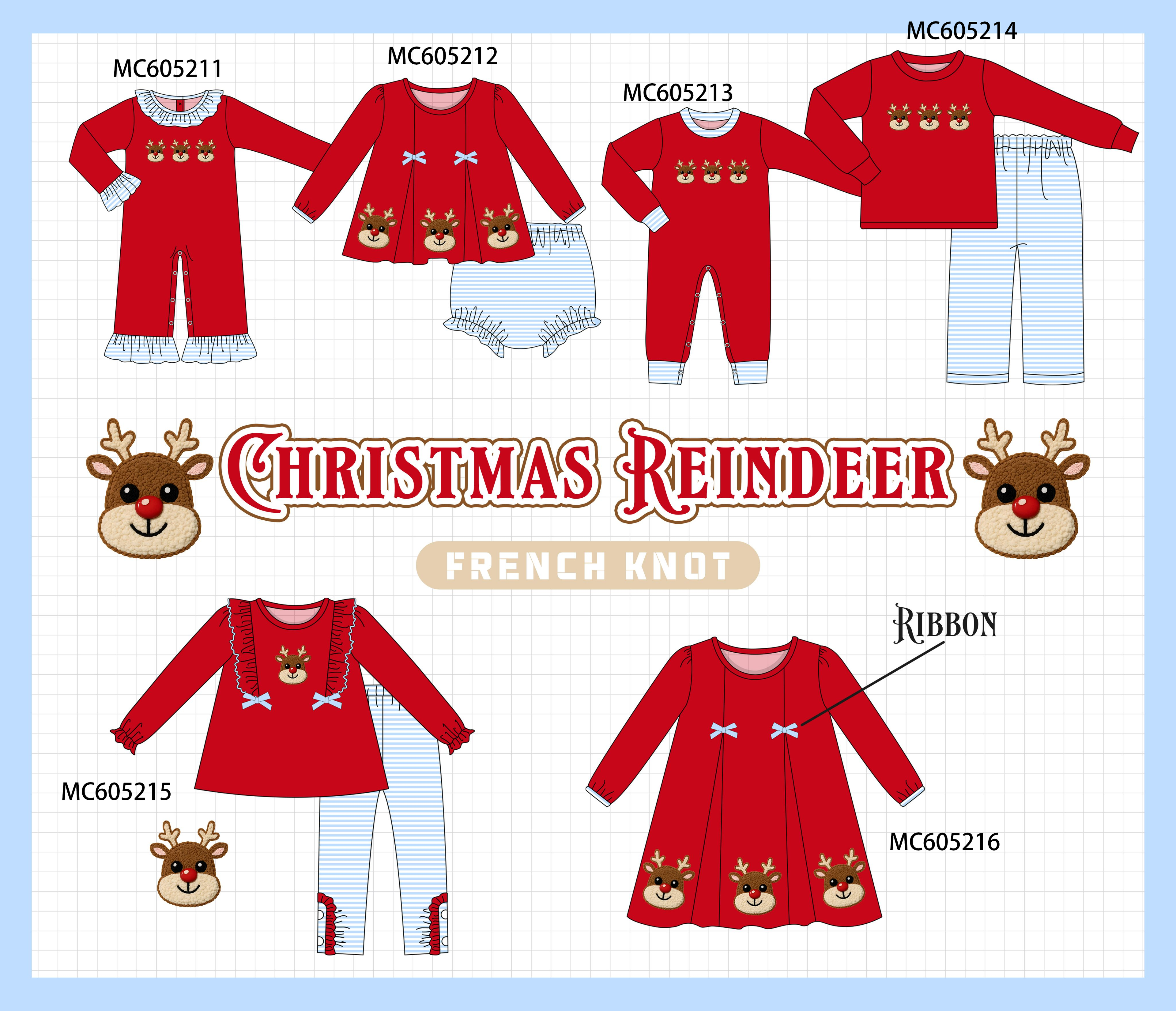 PREORDER Red Christmas Reindeer French Knot Collection