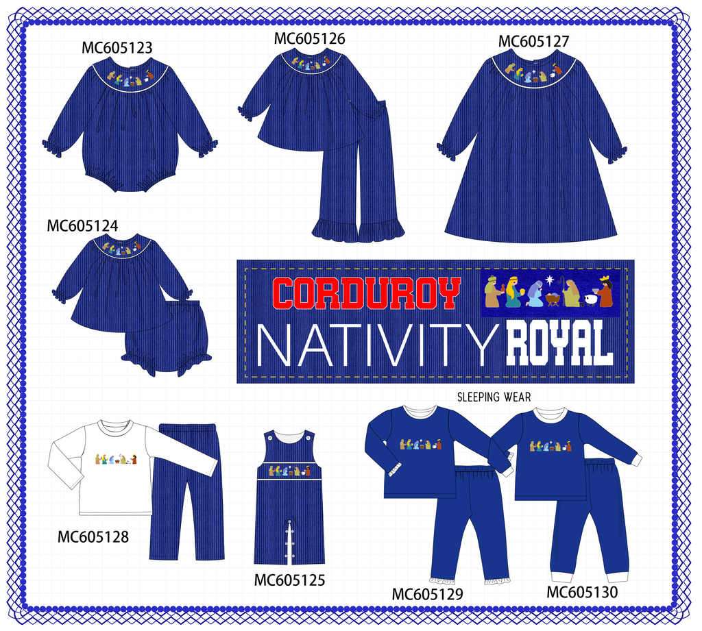 PREORDER Royal Blue Nativity Embroidery Corduroy Collection