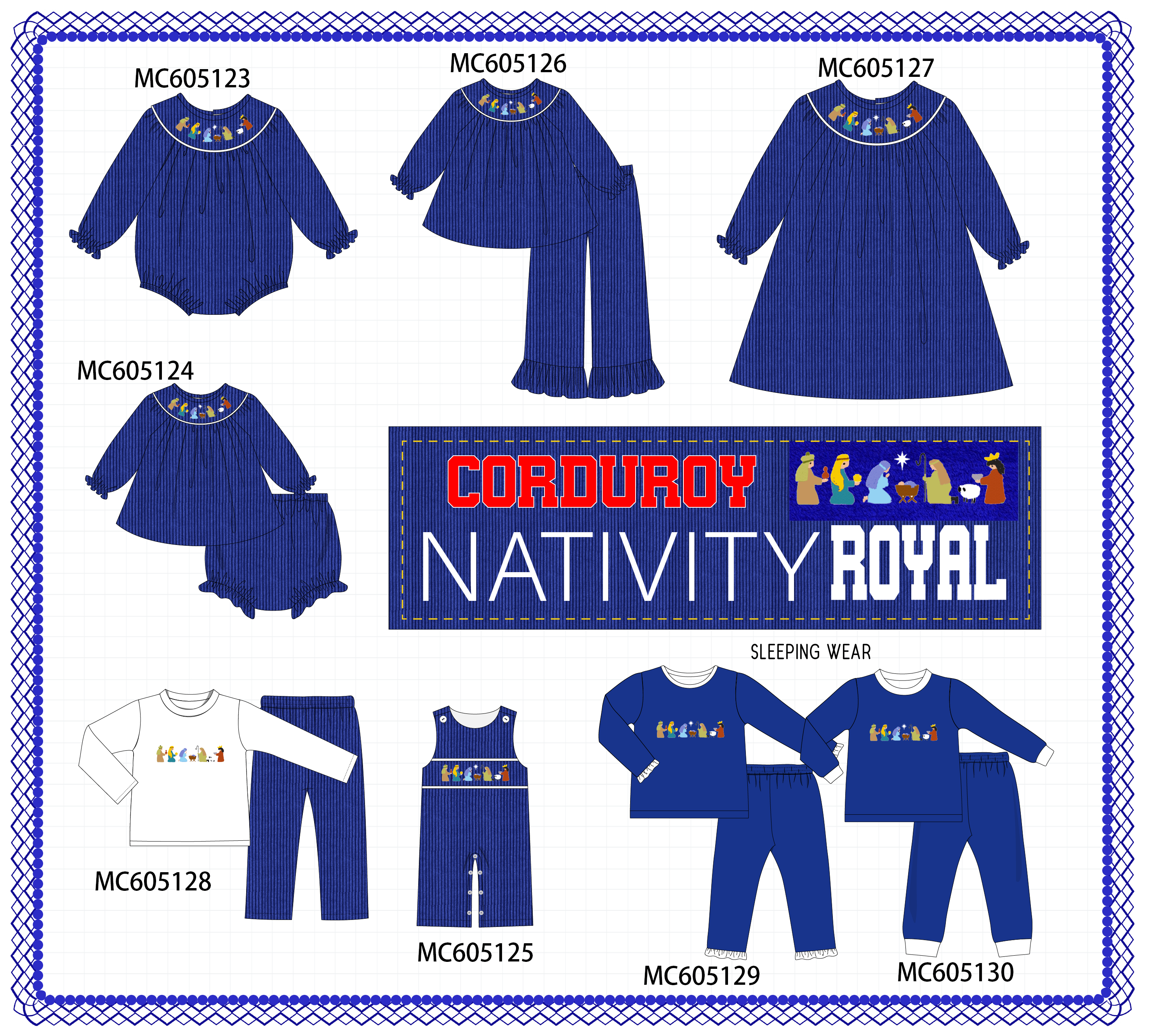 PREORDER Royal Blue Nativity Embroidery Corduroy Collection