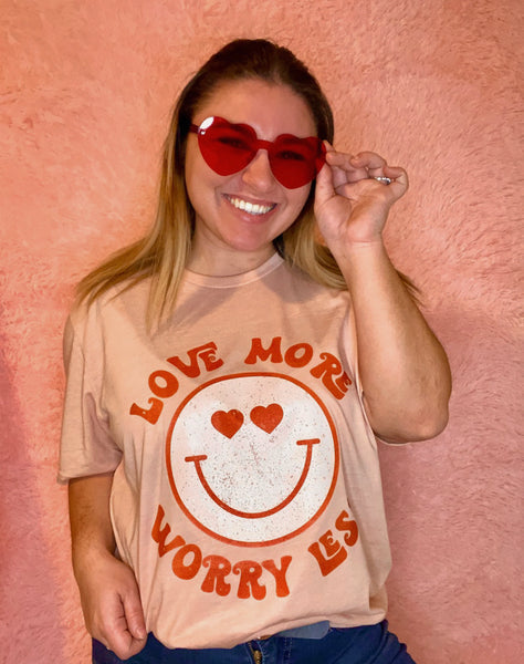 Adult “Love More Worry Less” Smile Tee